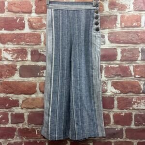 Express Extreme High Rise Pants Women's 00 Blue Linen Blend Striped Trousers